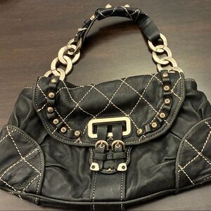 Vintage Juicy Couture Black Lamb Leather Quilted Hobo Bag with Juicy crowns